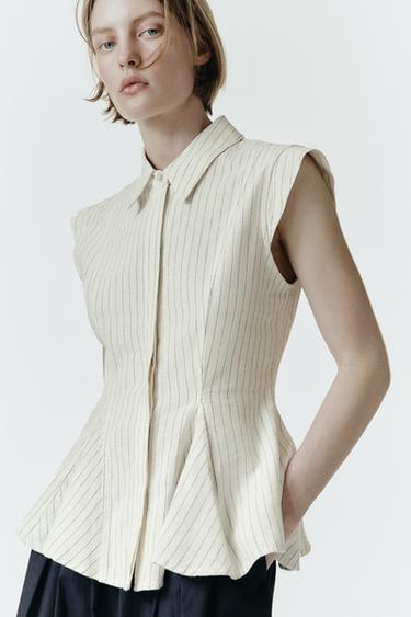STRIPED LINEN BLEND SHIRT ZW COLLECTION - Ecru by Zara
