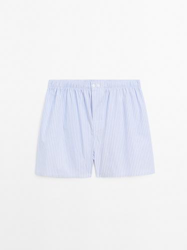 Zara 100% cotton striped boxers - Sky blue