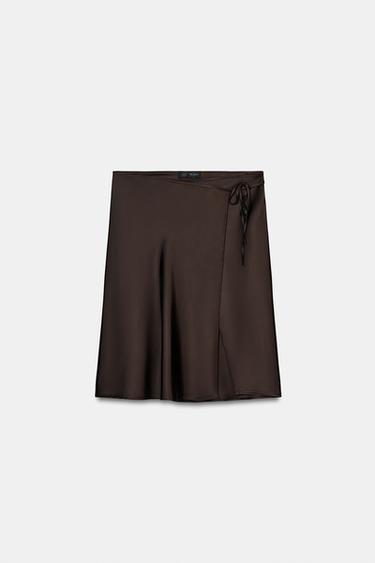 FALDA PAREO SATINADA - Marrón chocolate de Zara - Imagen 0