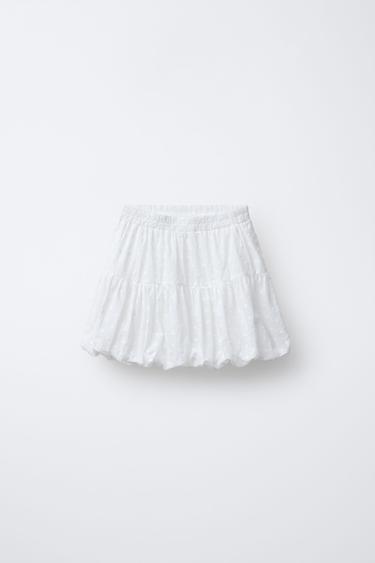Zara EMBROIDERED POLKA DOT BALLOON SKIRT - Oyster-white