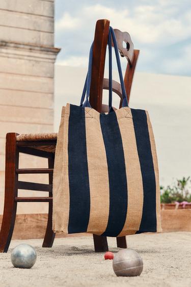 Zara STRIPED SHOPPER BAG - Navy blue - Image 0