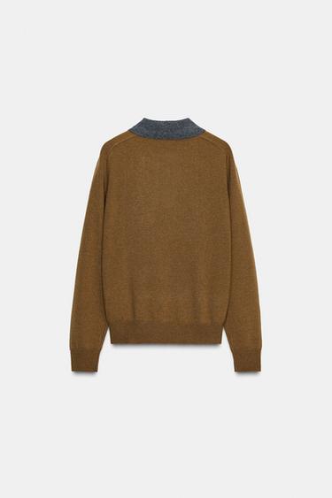 PULL POLO EN MAILLE LOSANGES - Marron clair de Zara - Image 6