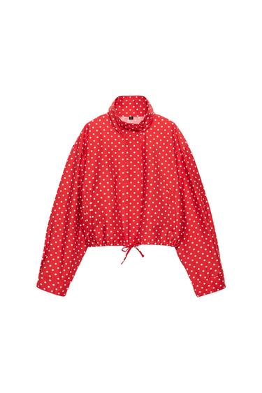 Zara POLKA DOT PUFFER JACKET - Red / White
