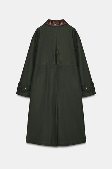 TRENCH COL CUIR CONTRASTANT ZW COLLECTION - Vert gris de Zara - Image 6