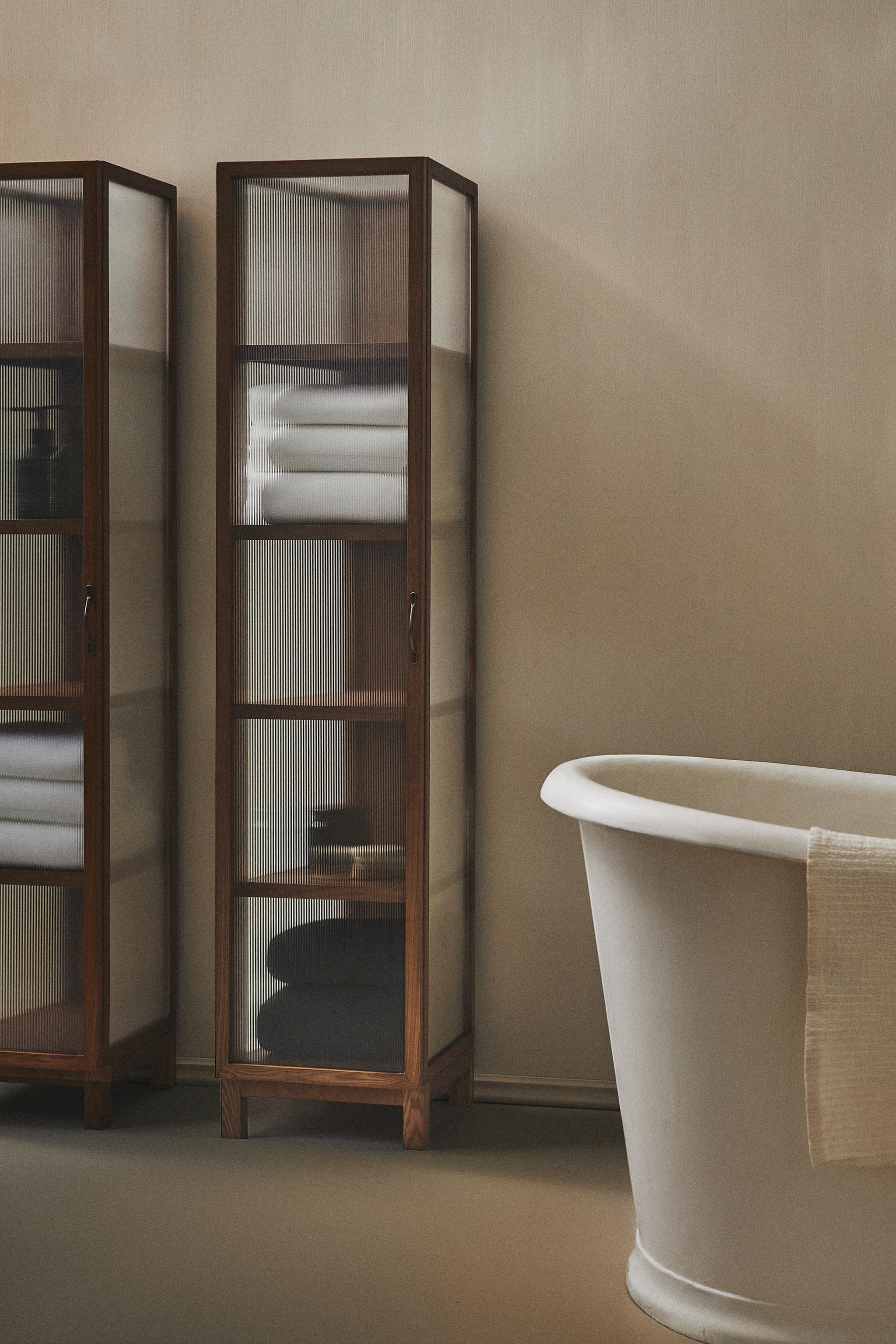 ASH WOOD STORAGE UNIT WITH GLASS DOORS — Brown