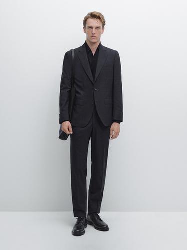 Pantalón traje cuadros 100% lana - Marino de Zara - Imagen 0