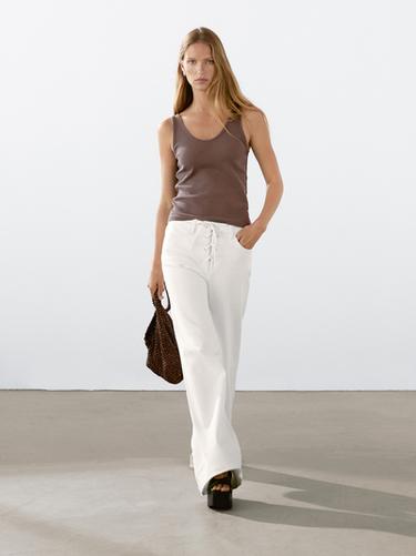 Zara Flared high-waist jeans - Oyster-white - Image 0