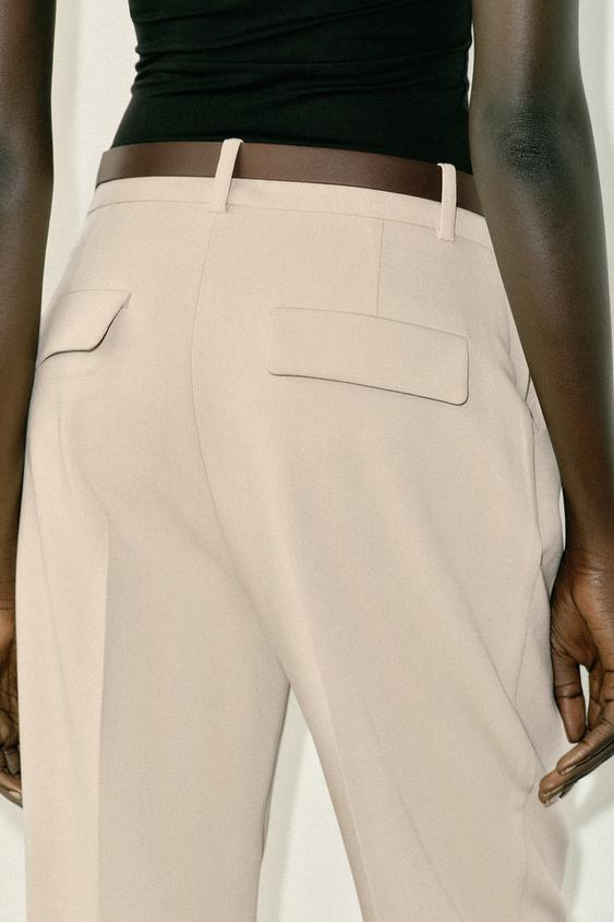CROPPED TROUSERS WITH BELT - Light camel by Zara - Image 6