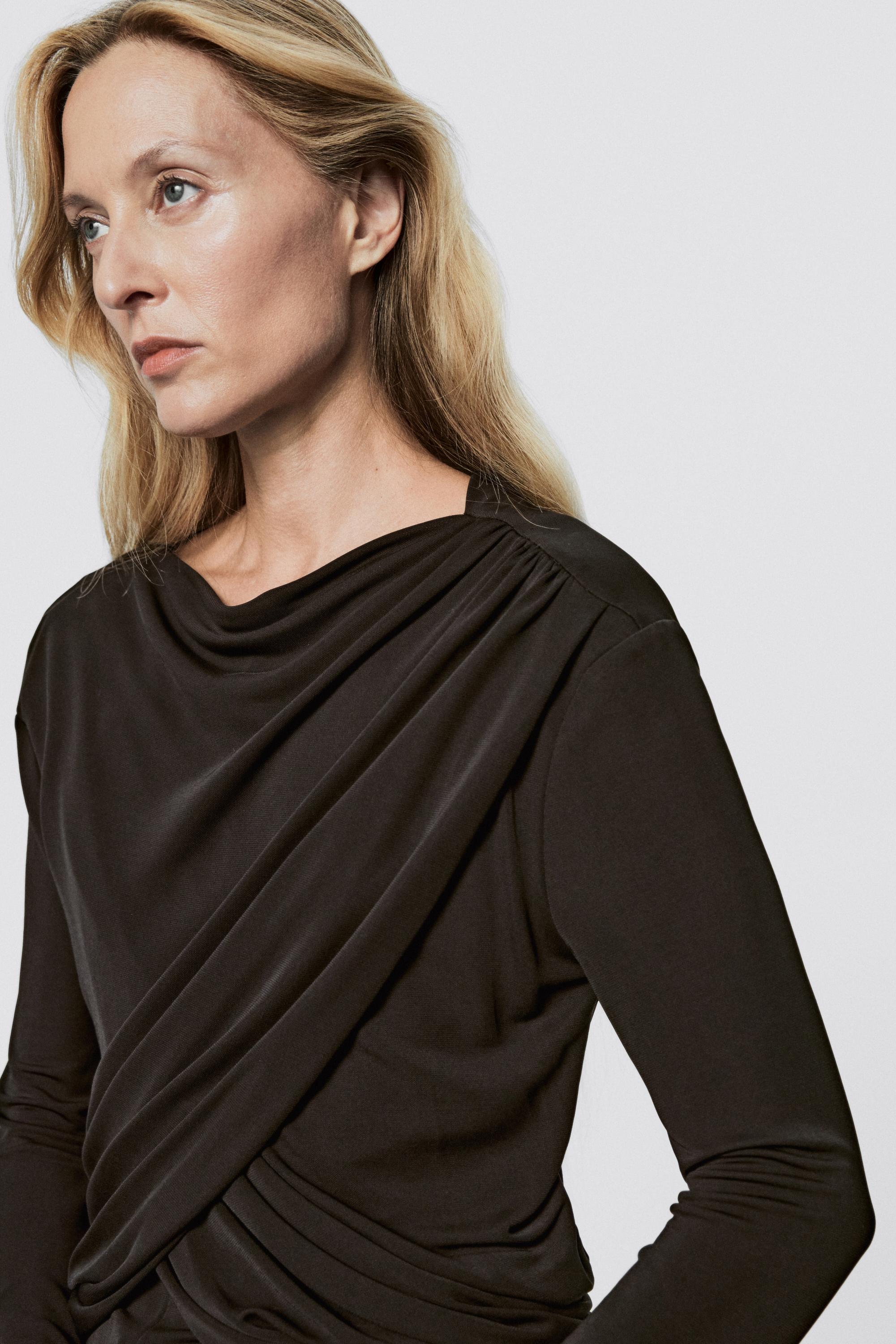 Draped long sleeve top - LIMITED EDITION - Dark brown | ZARA