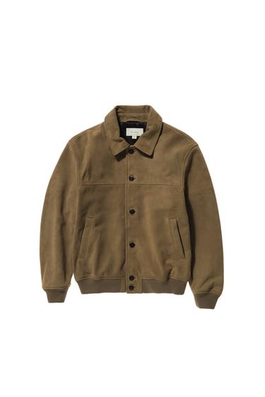 CAZADORA PIEL ANTE BOTONES - Verdoso de Zara