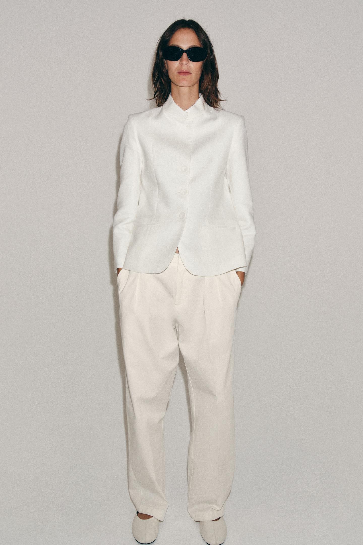 Женский пиджак Zara ZW Collection 100% Linen Blazer, цвет: Белый — фото 6