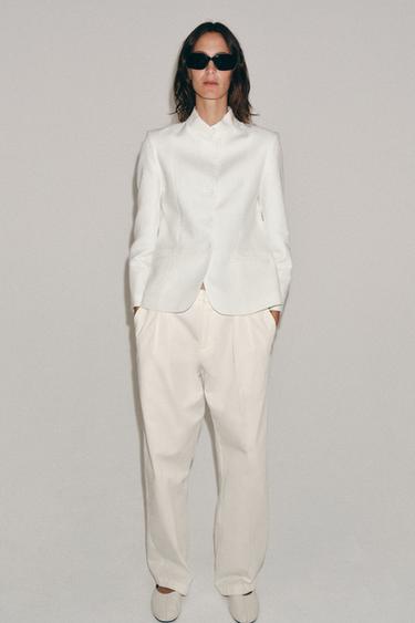 ZW COLLECTION 100% LINEN BLAZER - White by Zara - Image 5