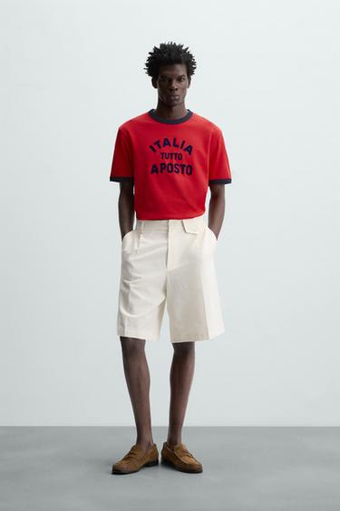 CAMISETA RIB CONTRASTE TEXTO - Rojo de Zara - Imagen 0