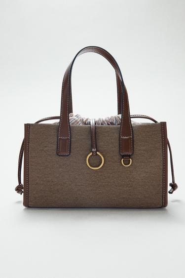 WOVEN TOTE BAG - Taupe Grey by Zara