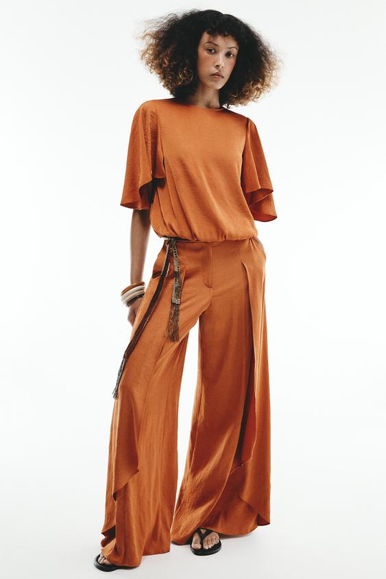 CAMISA FLUIDA MANGA VOLANTE - Naranja quemado de Zara - Imagen 0