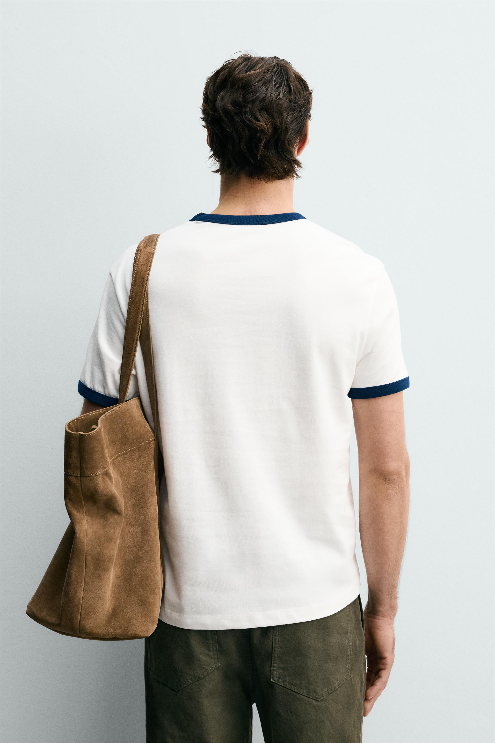 CONTRAST RIB TEXT T-SHIRT