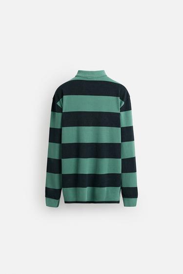 POLO DÉLAVÉ À RAYURES - Vert / Bleu de Zara - Image 7