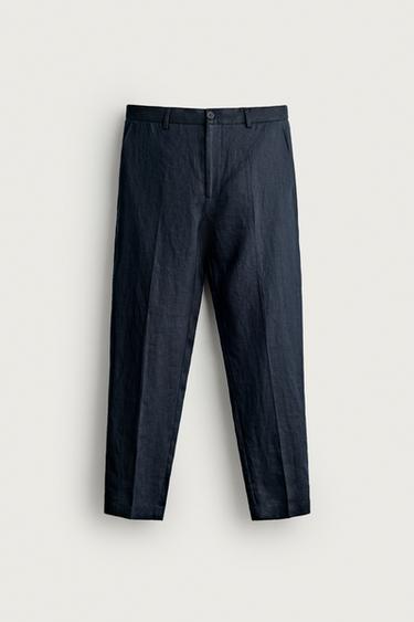 100% LINEN REGULAR FIT TROUSERS - Navy blue by Zara