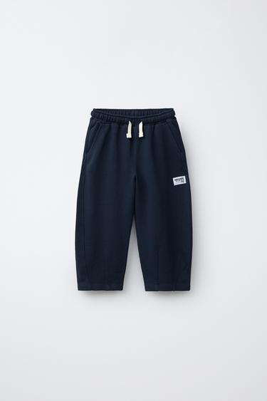 PANTALÓN BARREL ETIQUETA - Marino de Zara