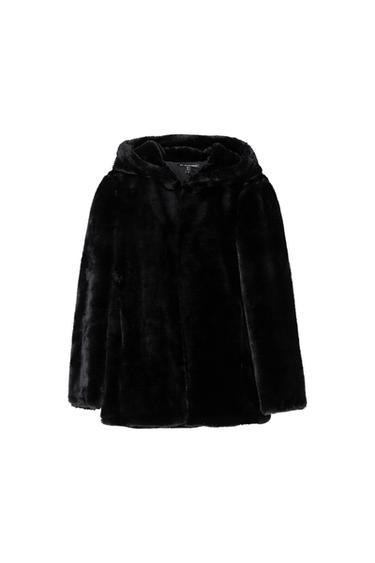 COAT WITH FAUX FUR HOOD
