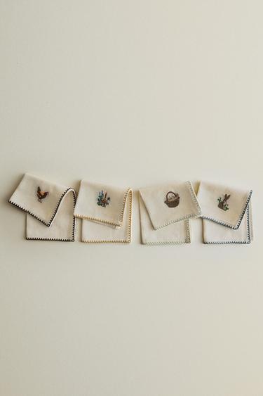 PACK OF EMBROIDERED EASTER NAPKINS (PACK OF 4) - Ecru by Zara