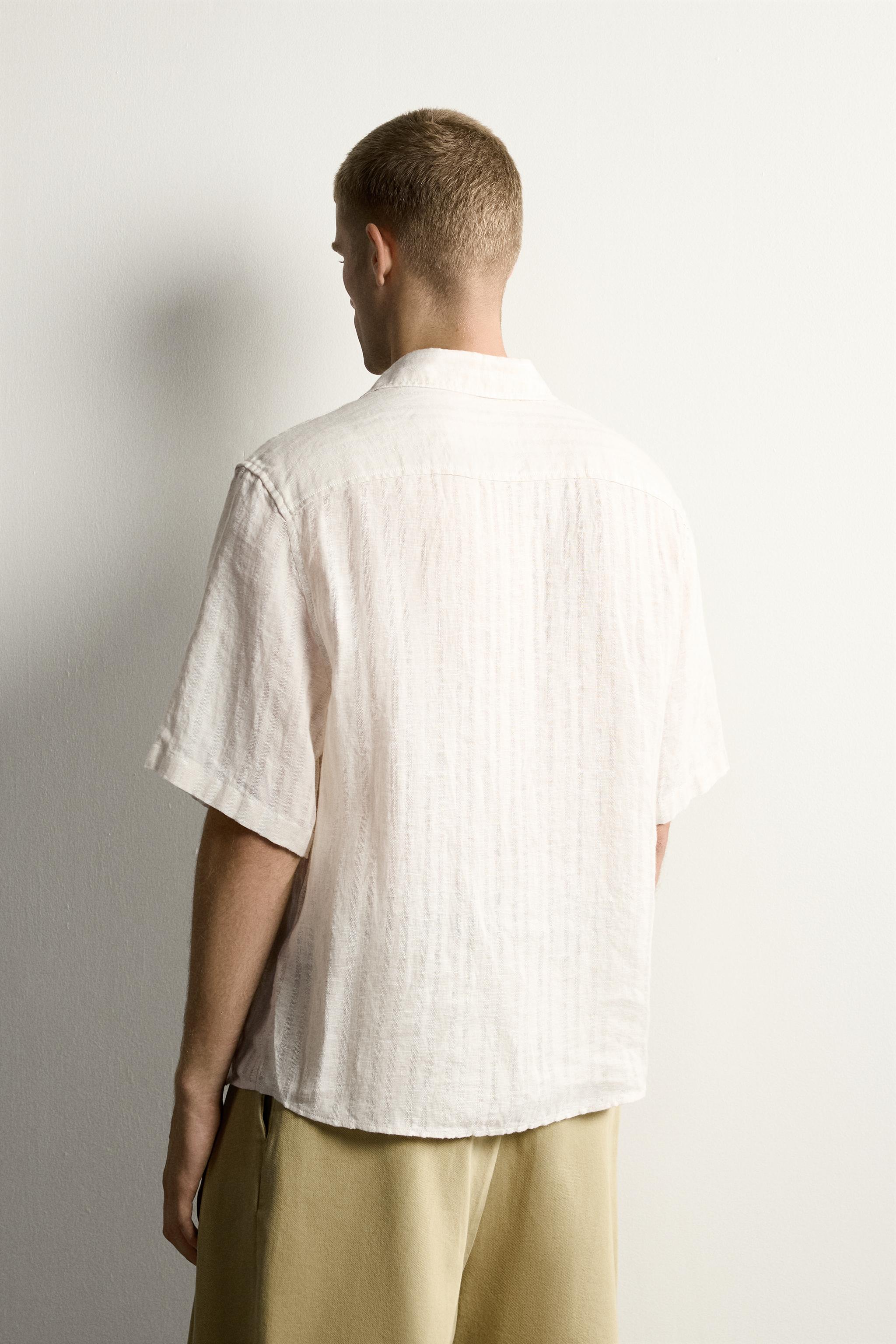 100% LINEN STRIPED JACQUARD SHIRT