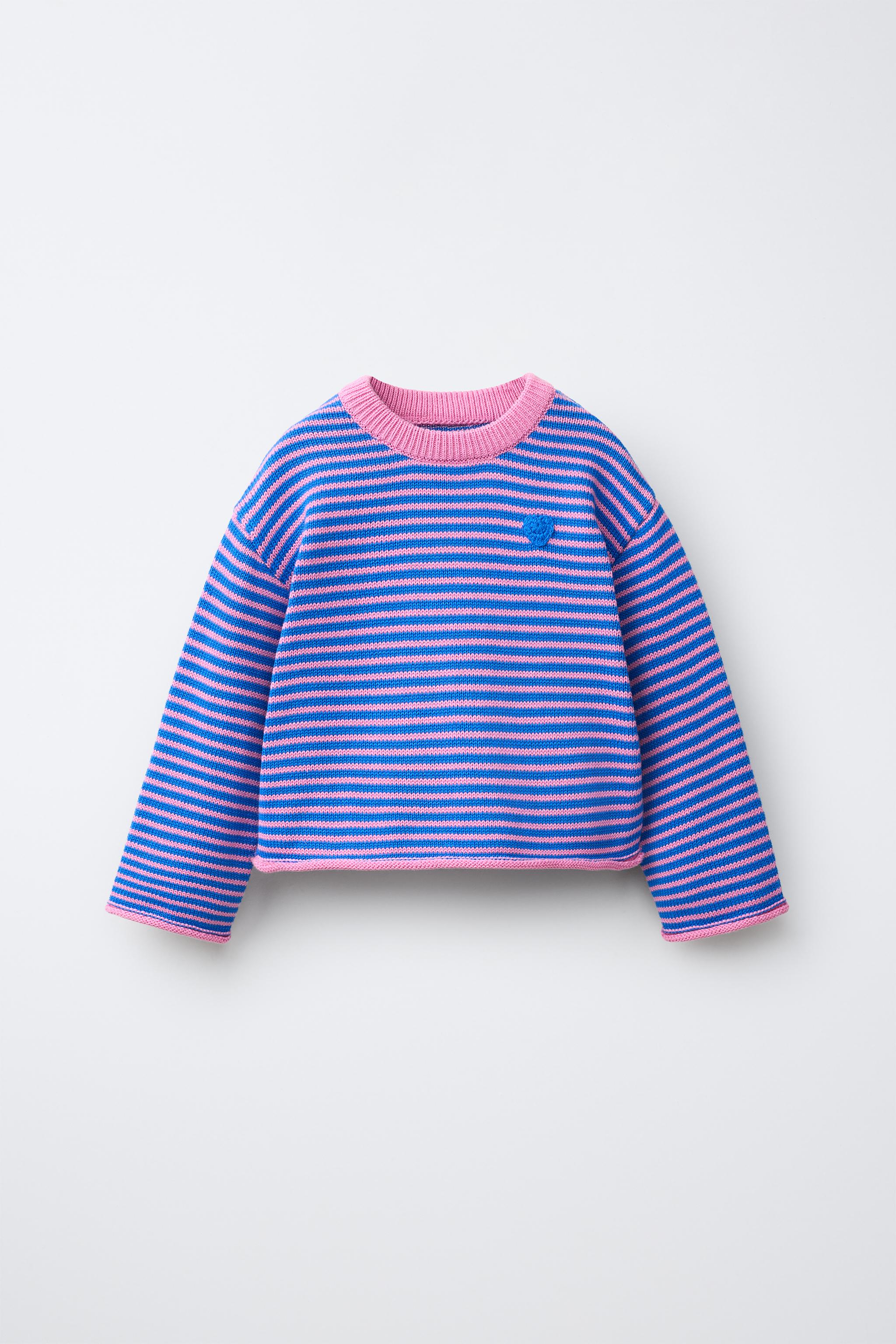 STRIPED EMBROIDERED HEART KNIT SWEATER — Multicolored