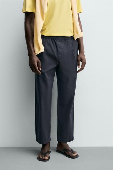 Zaras BYXA RELAXED FIT BOMULL - Grå/blå