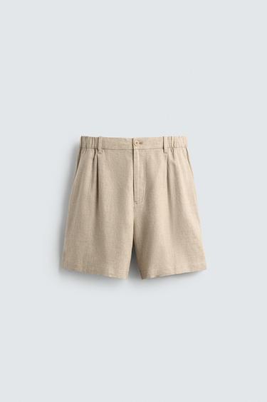 CELANA BERMUDA RELAXED FIT LINEN - VISKOSE - Putih pasir dari Zara