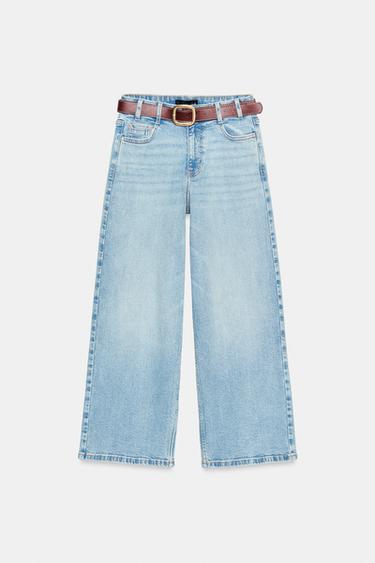 Z.10 HIGH-WAIST BELTED CULOTTES JEANS - Light blue by Zara