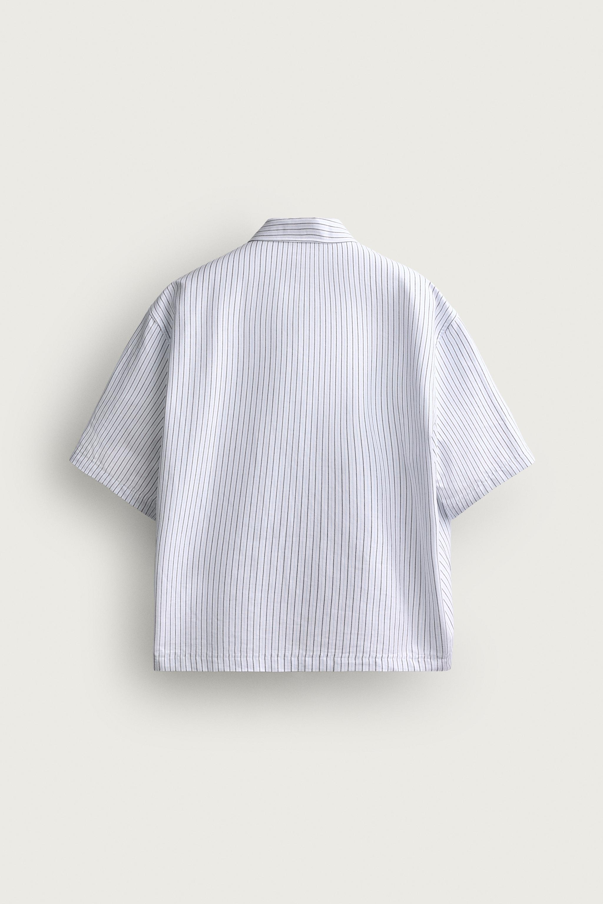 Мужские рубашки Zara RELAXED FIT STRIPED EMBROIDERED POLO SHIRT — фото 7