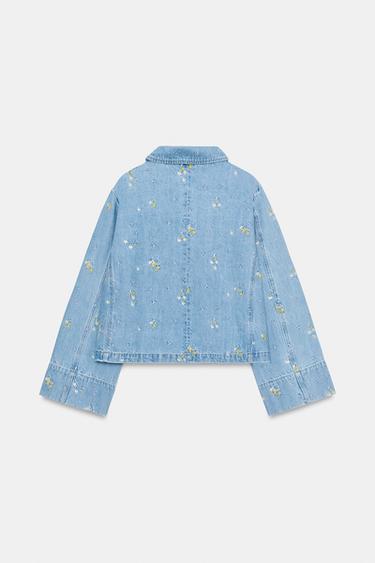 BLOUSON Z1975 EN DENIM À FLEURS BRODÉES - Bleu moyen de Zara - Image 7