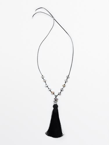 Zara Rhinestone tassel necklace - Black