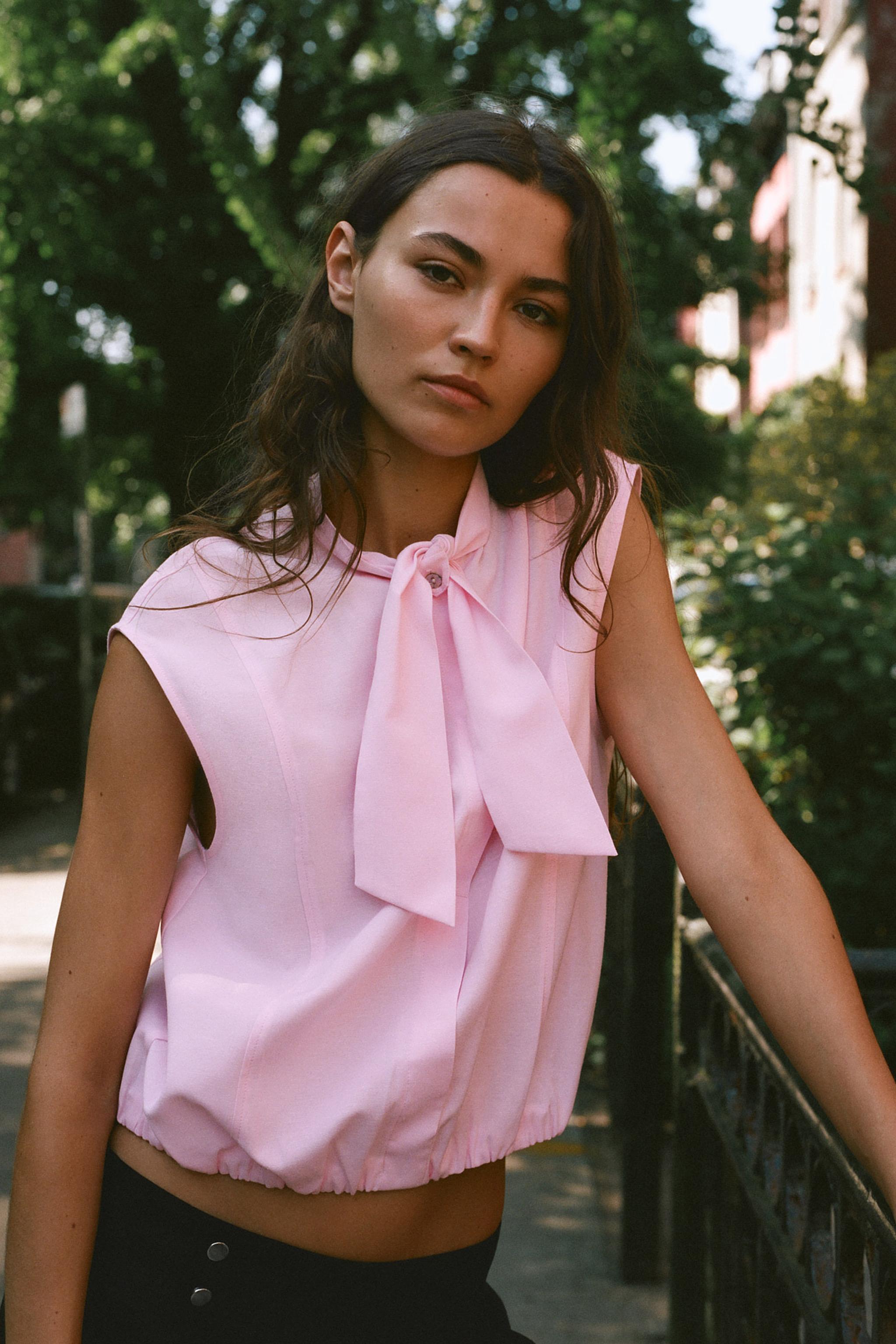 Женские блузки Zara SLEEVELESS BOW BLOUSE — фото 2