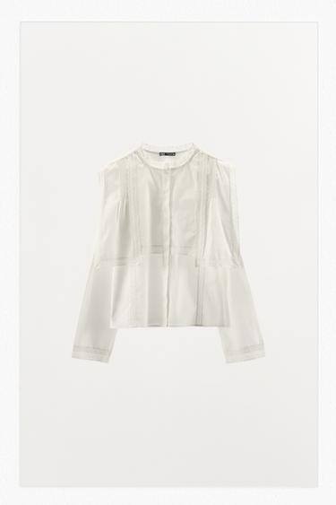 LACE COTTON SHIRT - Oyster-white by Zara
