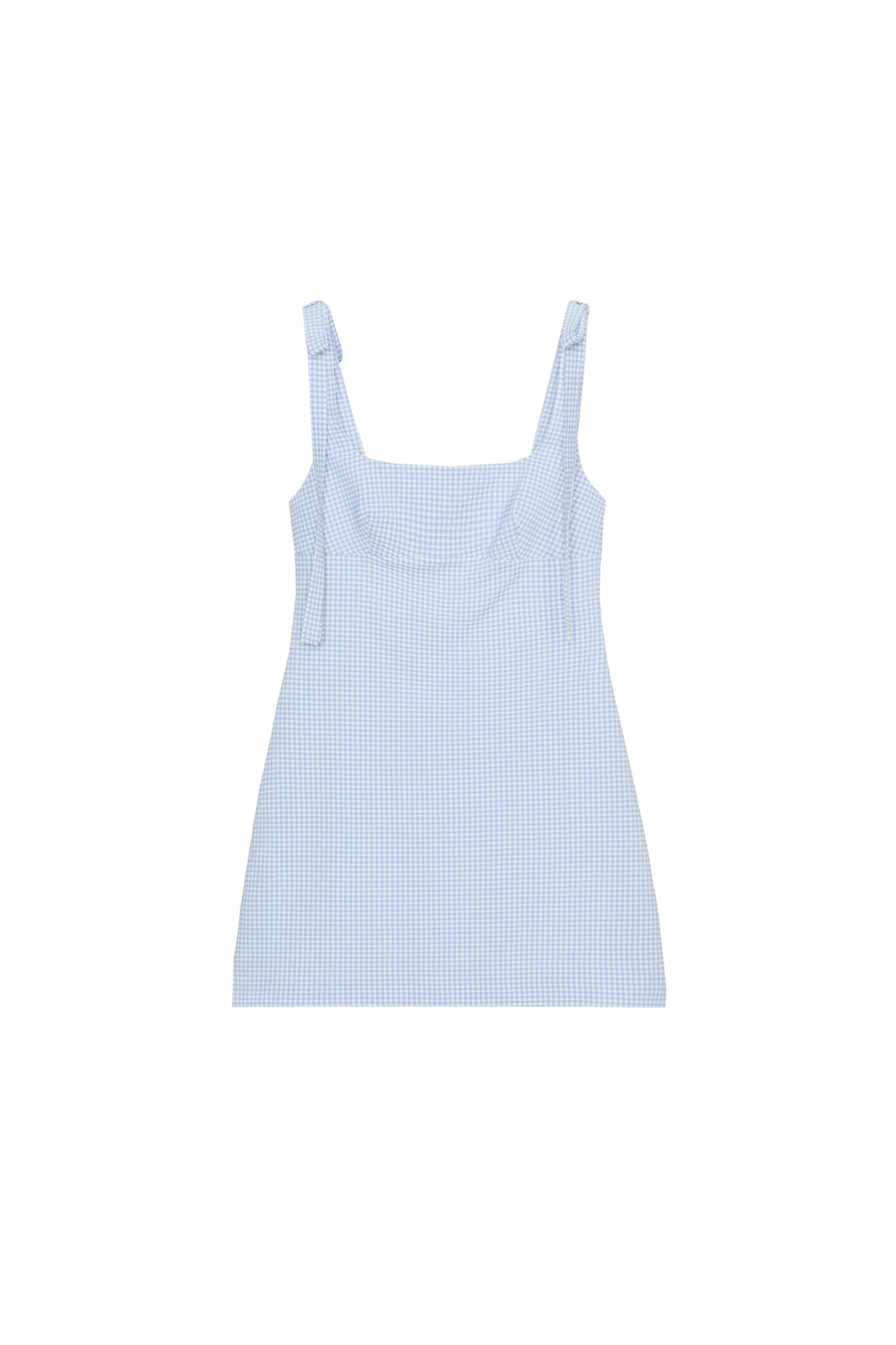 GINGHAM CHECK DRESS - White / Sky blue | ZARA Australia