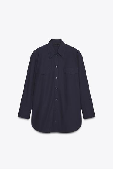 CHEMISE EN POPELINE AVEC ÉPAULETTES - Bleu marine de Zara - Image 6