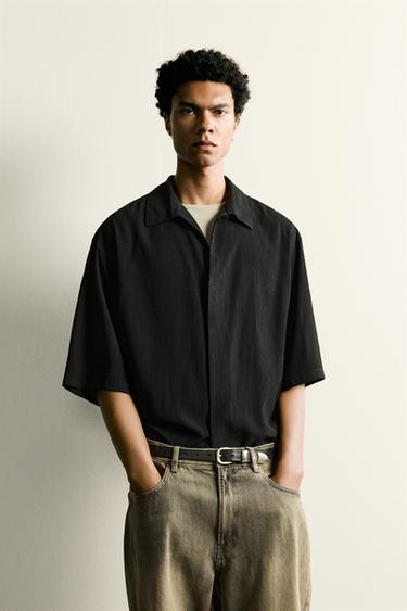 TEXTURED BOXY FIT SHIRT - Black by Zara