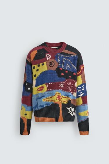 Zara COMBINATION EMBROIDERY SWEATER - Burgundy