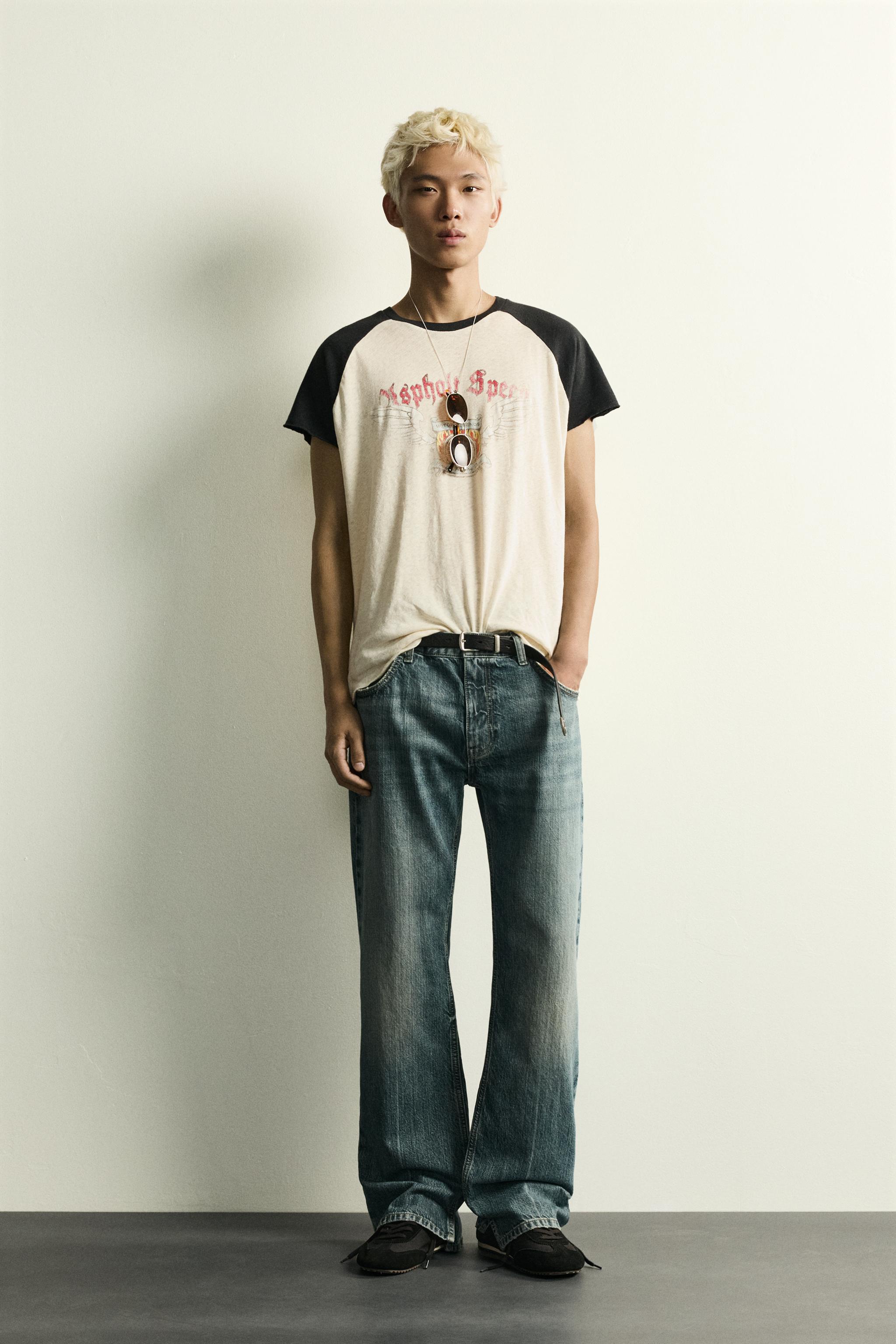T-SHIRT DÉLAVÉ COLOR BLOCK À MOTIFS