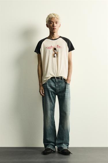 WASHED COLOUR BLOCK PRINT T-SHIRT - Oyster-white by Zara