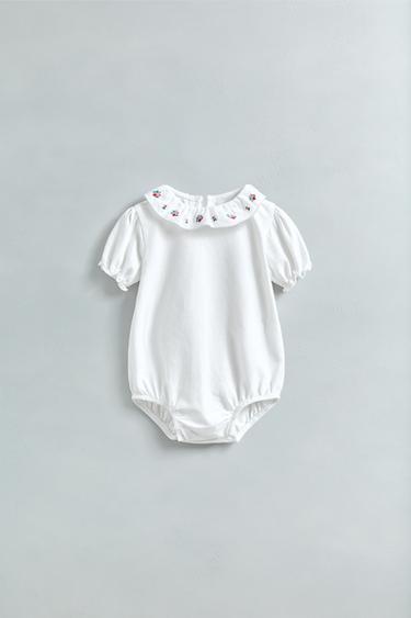 BODY COL BRODÉ FLEURS - Blanc cassé de Zara - Image 4