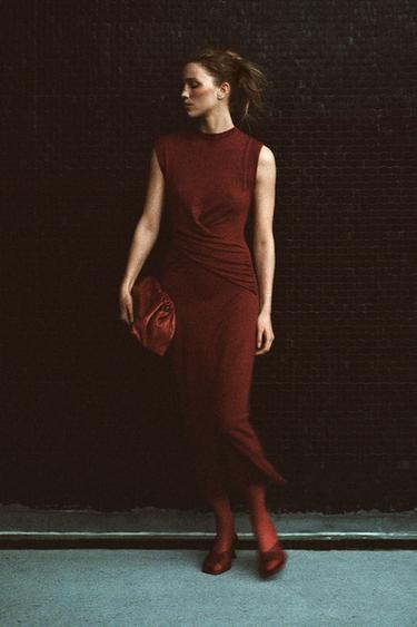 WRAP KNIT DRESS - Burgundy by Zara