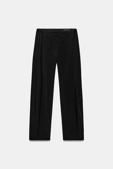 Zara ZW COLLECTION WIDE LEG PLEATED PANTS - Black