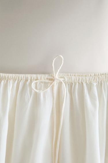 SMOCKED TROUSERS WITH LACE AND DRAWSTRINGS — Ivory 2