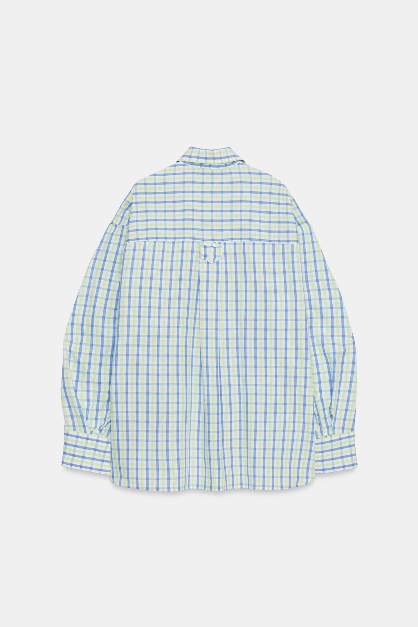 Женская рубашка Zara Oversized Check Poplin, цвет: Белый / Зелёный — фото 7