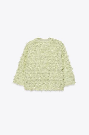 FRINGED KNIT CARDIGAN WITH ORGANZA TIE - Light green by Zara - Image 5