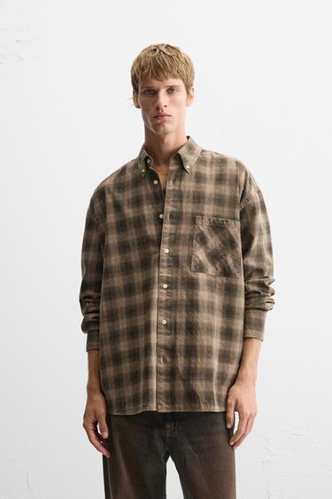 CAMISA CUADROS - Marrón de Zara