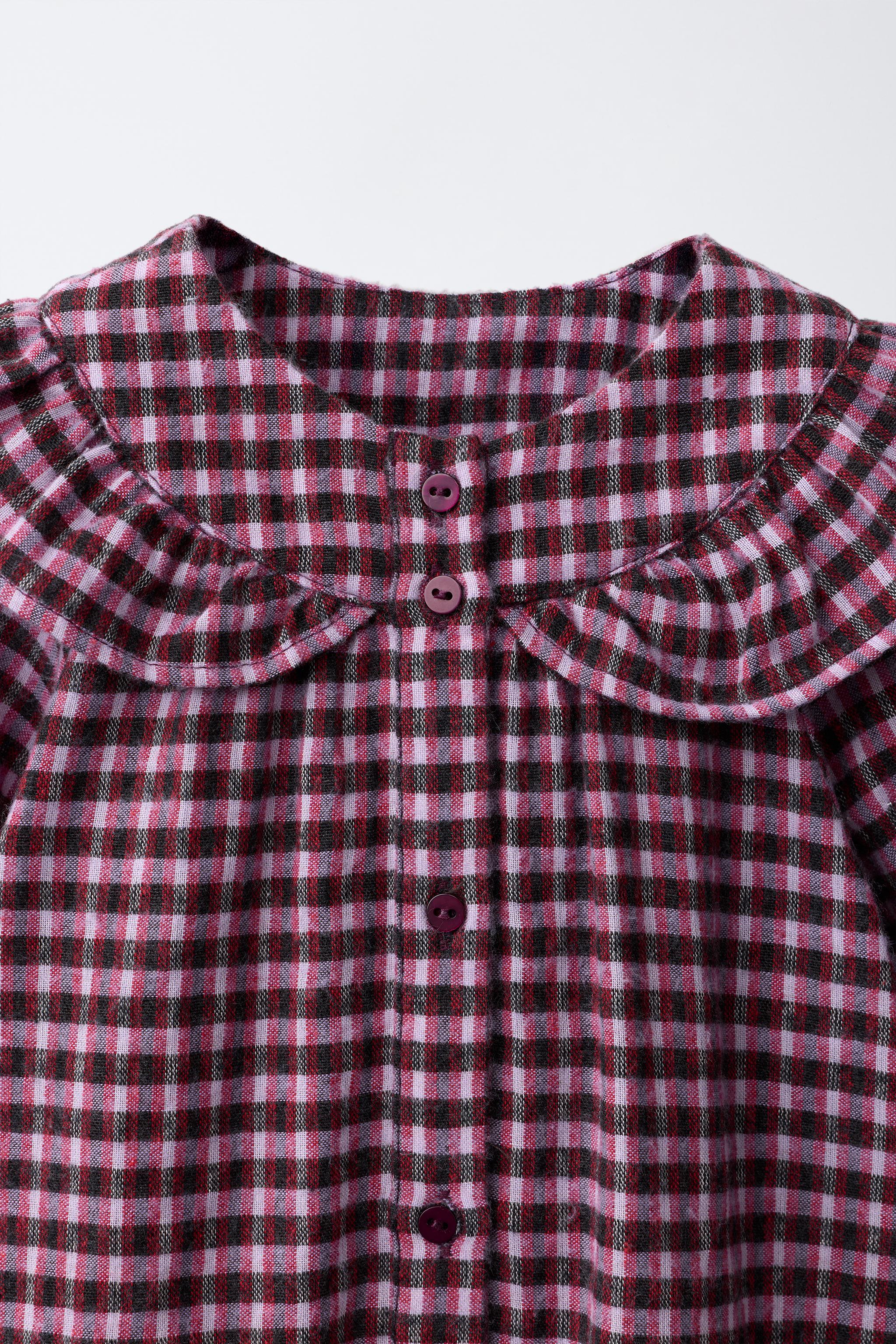 CHEMISE AVEC COL CLAUDINE, CARREAUX ET DAIM