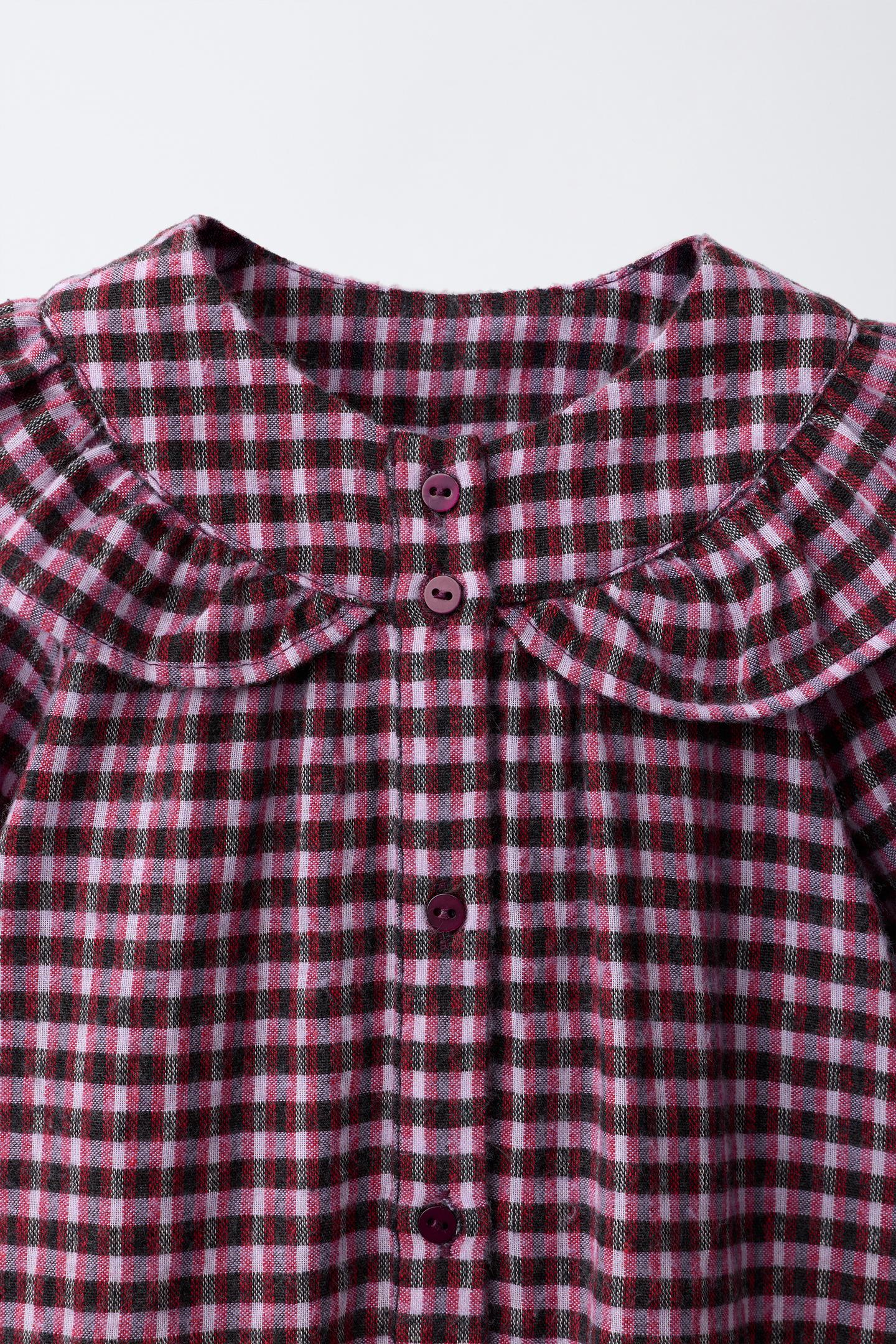 Детская рубашка Zara Peter Pan Collar Plaid, цвет: Фуксия — фото 3